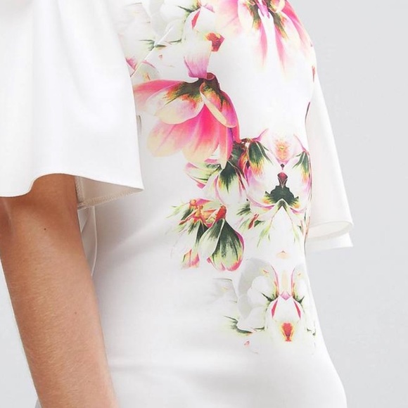 True Violet Off Shoulder Pencil Dress Frill Sleeve - Picture 4 of 5